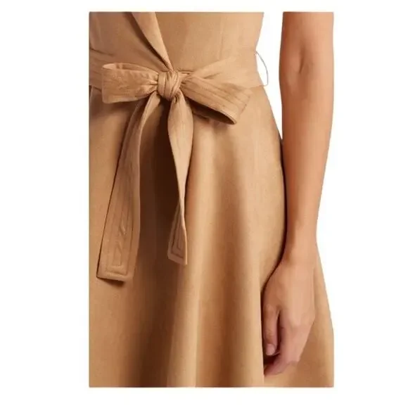 NEW Halogen belted tan faux suede tuxedo mini dress size XS - Picture 4 of 11